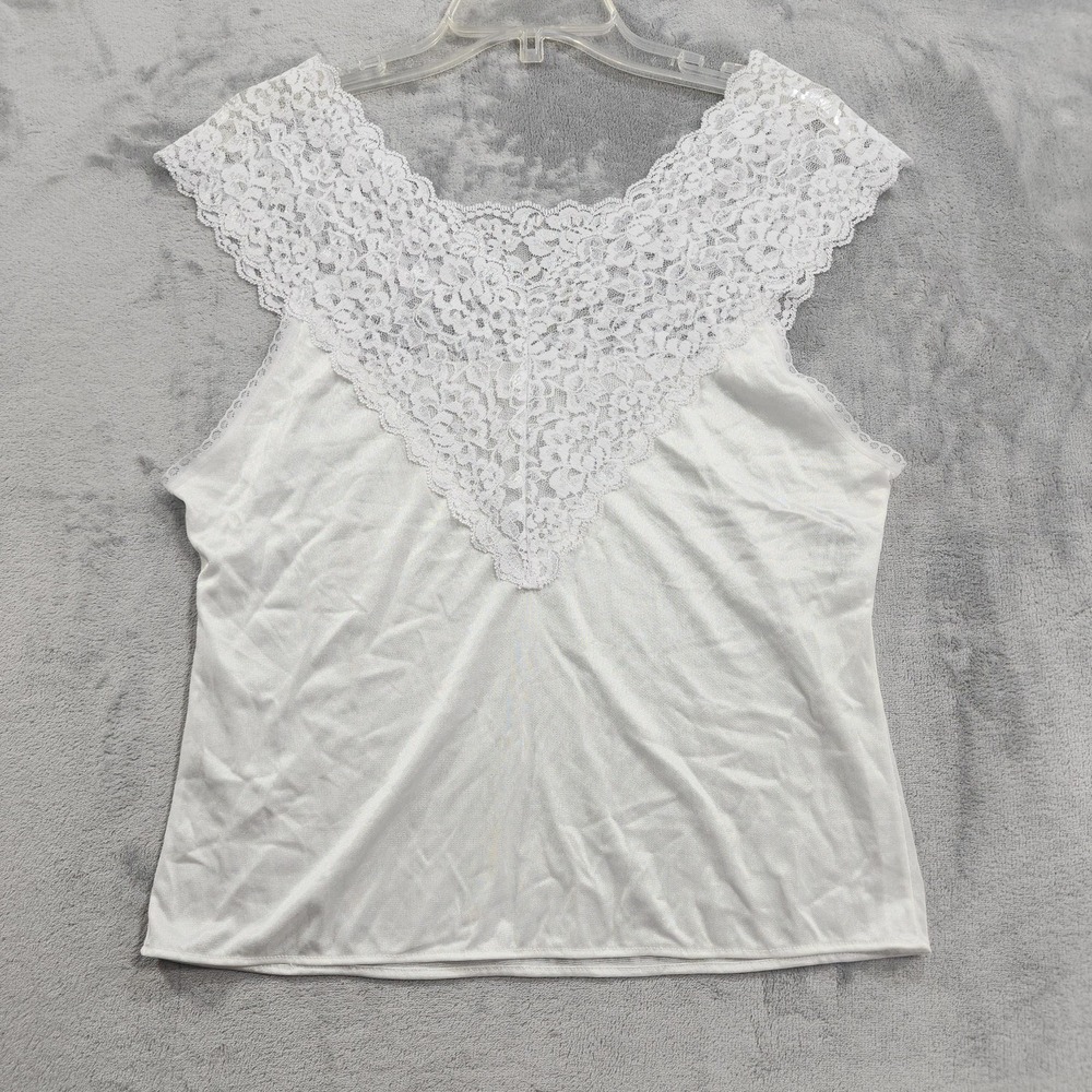 Vintage Metropolitan Top‎ Womens M White Lace Trim Satin Nylon Camisole USA